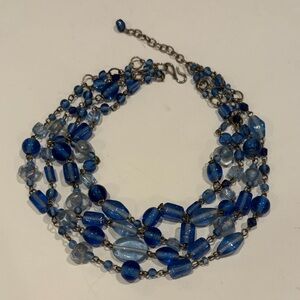 Blue Glass Bead Necklace, choker